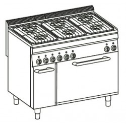 Cocina a gas + horno eléctrico GN2/1 (+ rejilla) Crystal Line Línea 700 Basic EF105G7