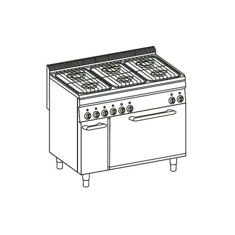 Cocina a gas + horno eléctrico GN2/1 (+ rejilla) Crystal Line Línea 700 Basic EF105G7