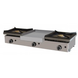 Plancha a gas + 2 fuegos.  PG2F. Zinco