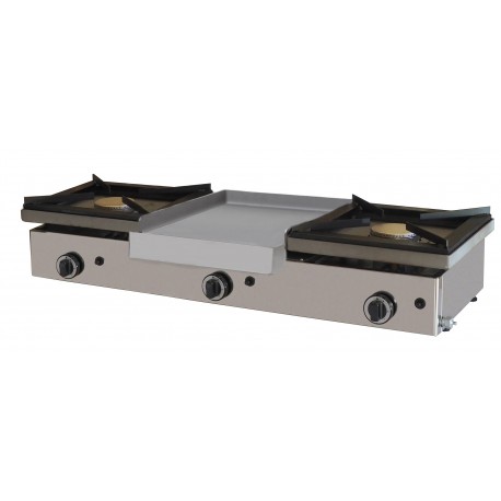 Plancha a gas + 2 fuegos.  PG2F. Zinco