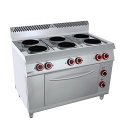 COCINA 6 PLACAS REDONDAS Y HORNO 2/1. Serie Nabal gama 700. Zinco