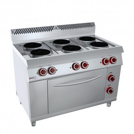 COCINA 6 PLACAS REDONDAS Y HORNO 2/1. Serie Nabal gama 700. Zinco