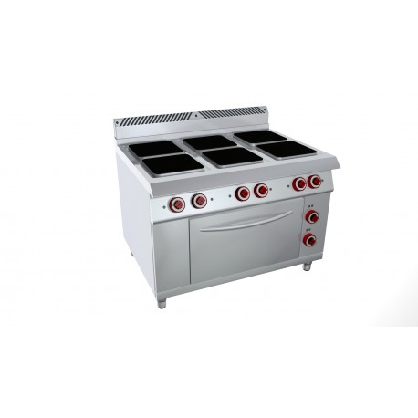 COCINA 6 PLACAS CUADRADAS Y HORNO 2/1. Serie Nabal gama 700. Zinco